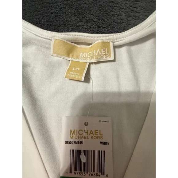 NWT MICHAEL KORS Womens Size L White Flowy Layered Side Slits Chic Casual Blouse - Picture 5 of 11